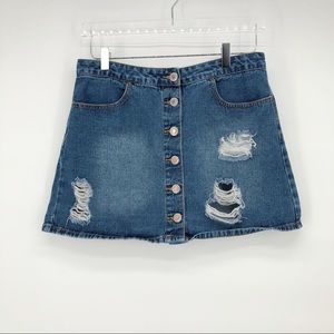 FOREVER 21 button down distressed jean skirt
